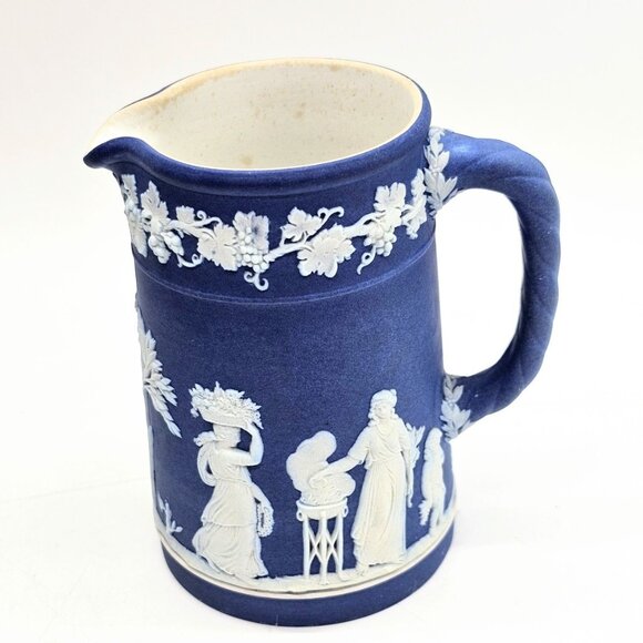 Wedgewood Jasperware Blue And White 4" Creamer Victorian Ornate Boho - Picture 1 of 13